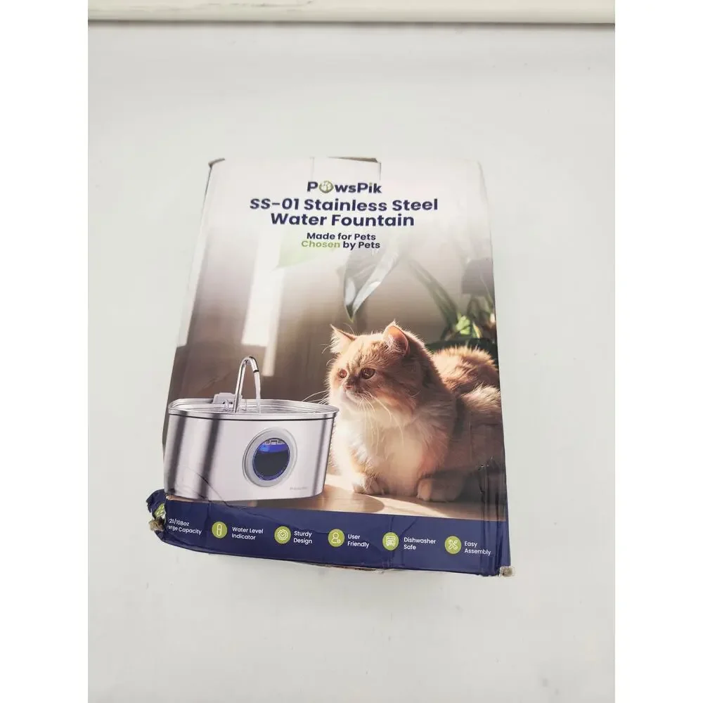PowSpik SS-01 Stainless Steel Pet Water Fountain New